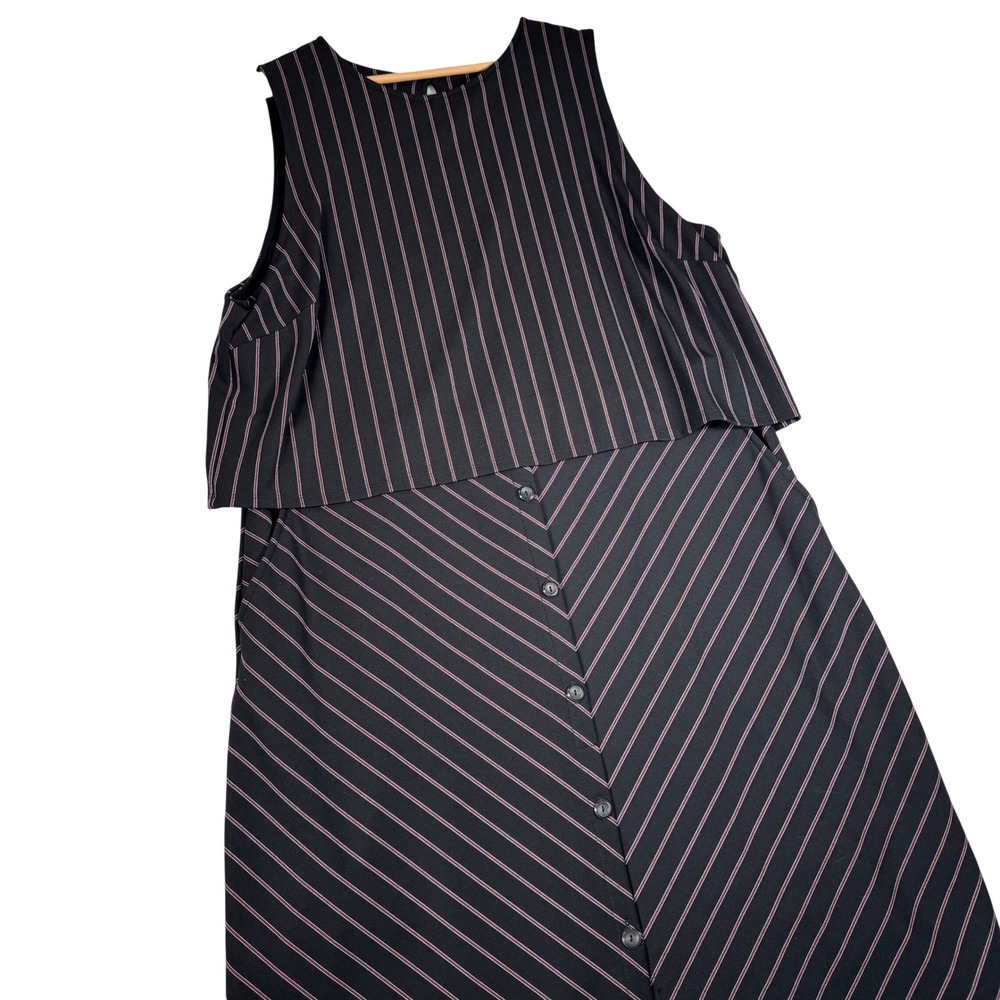 J. Jill Black Red‎ Pinstripe Ponte Layered Sleeveless Dress XL | KDR1